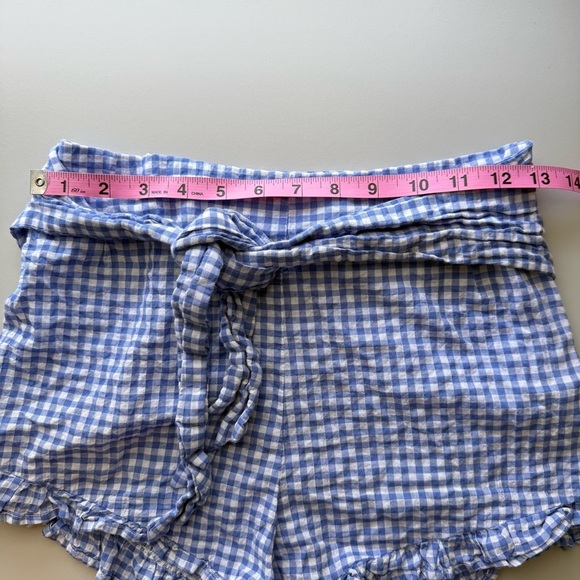 H&M Blue Gingham Women's High Waist Ribbon Ruffle Shorts sz 4 - Picture 7 of 8